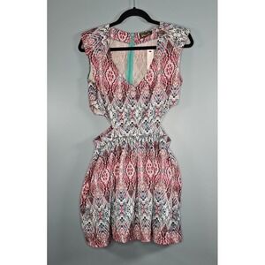 Maude Women's Sleeveless Side Cutout Tulle Slip Abstract Pattern Mini Dress Sz L